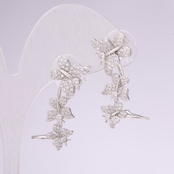 Clip-Ohrringe 'Schmetterlinge', 925er Silber, Strass in Weiß, 29 × 12 mm, silberfarbenes Metall