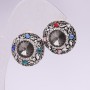 Abend-Ohrstecker mit Steinen und Strass in Grau, Rot, Blau oder Grün, 25 mm, silberfarbenes Metall