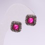 Abend-Ohrstecker mit Steinen und Strass, Farbe Himbeerrot und Grau, 14 mm, silbernes Metall