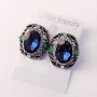 Abendohrringe Ohrstecker mit Stein und Strass, Farbe Blau-Grün-Weiß, 24 × 20 mm, silberfarbenes Metall