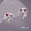 Ohrringe Xuping Ohrstecker Schmetterlinge mit Strasssteinen in Weiß, Grün und Himbeerton, 13×12 mm, rhodiniert