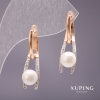 Xuping-Ohrringe mit Mallorca-Perlen, Weiß, 28×8 mm, 18K-Vergoldung