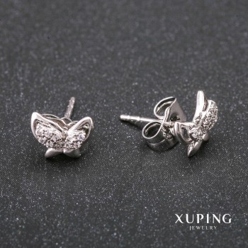 Ohrringe Xuping Ohrstecker Kugeln – Schmetterlinge, Strasssteine, Farbe Weiß, 9×7 mm, rhodiniert