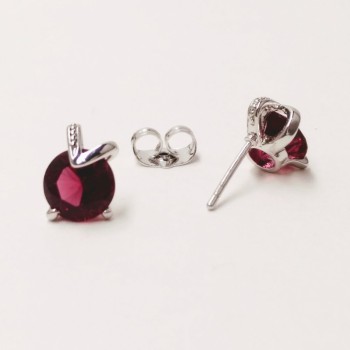 Ohrringe Xuping – Ohrstecker Kugeln mit Stein in Himbeerfarbe, Durchmesser 11 × 8 mm, Rhodium-Beschichtung
