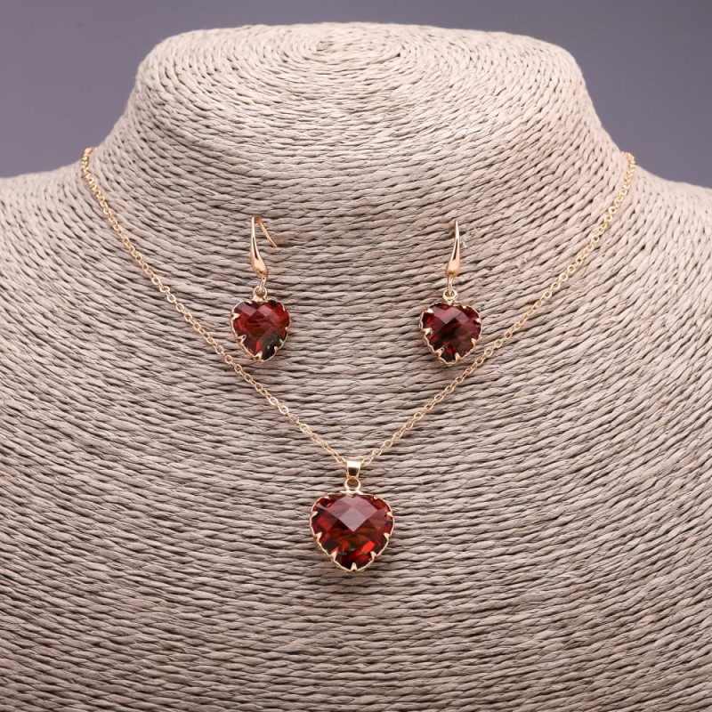Set «Herz» mehrfarbig rot-grün Anhänger 19×16 mm und Ohrringe 27×13 mm, Länge 50 cm
