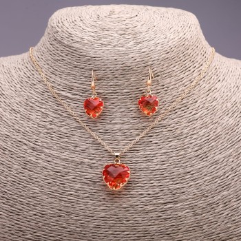 Set Herz, mehrfarbig, rot und gelb – Anhänger 19×16 mm und Ohrringe 27×13 mm, Länge 50 cm