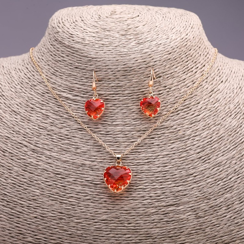 Set Herz, mehrfarbig, rot und gelb – Anhänger 19×16 mm und Ohrringe 27×13 mm, Länge 50 cm
