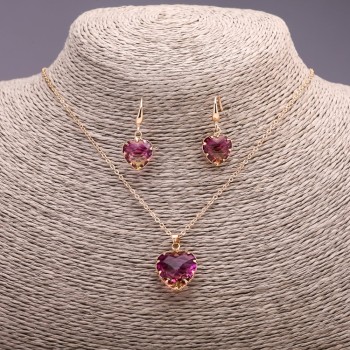 Set »Herz« mehrfarbig gelb-rosa Anhänger 19×16 mm und Ohrringe 27×13 mm, Kettenlänge 50 cm