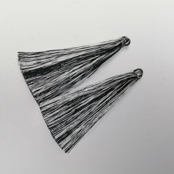 Bastelrohling für Handarbeiten Quaste „Schwarz-Weiß-Streifen“, Länge 7 cm, Durchmesser 7 mm, Paar