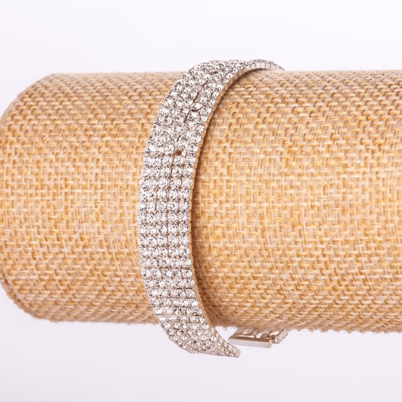 5-reihiges Strassarmband mit Verschluss aus Weißmetall