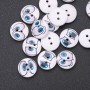 Holzknöpfe für Kinder – Brillen-Design, 15 mm, weiß-blau, Packung 25 Stück