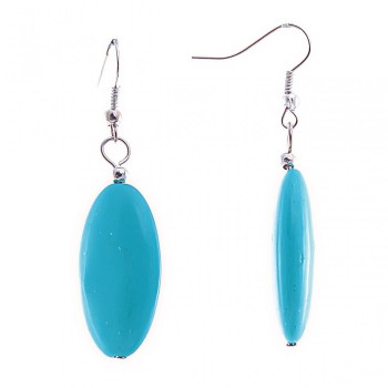 Ohrhänger mit glatten Cabochons in verlängertem Oval, türkisfarbene Farbe, 15 × 28 mm