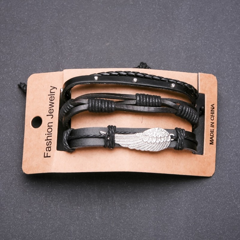 Herrenarmband «Dreier-Flügel» mit Kordelzug