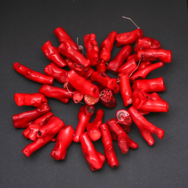 Rote Korallenperlen in Astform, Größe 10x40 mm (Preis pro 100 g)