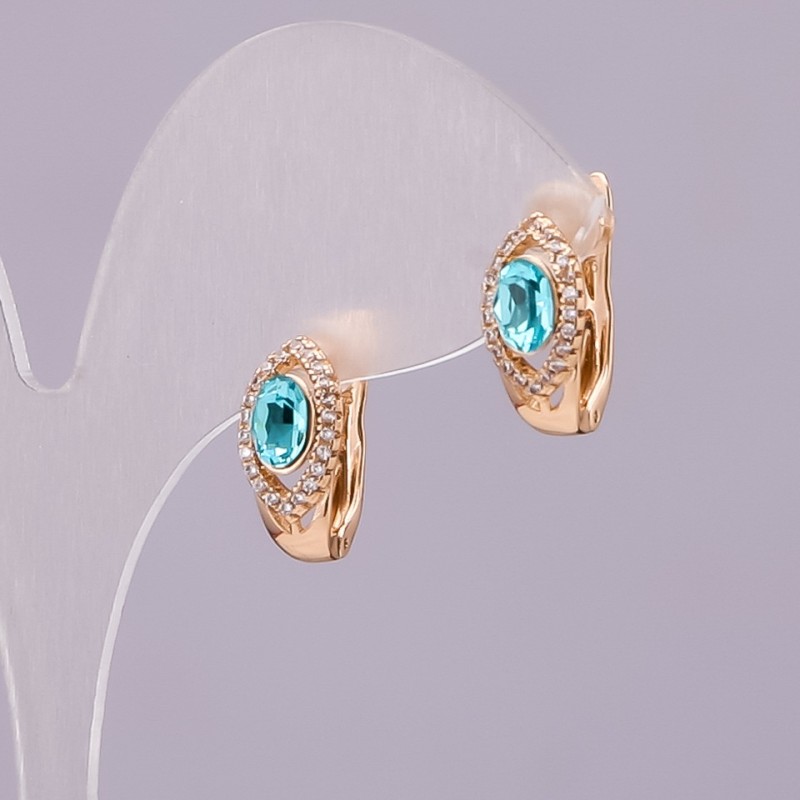 Ohrringe Xuping mit Swarovski-Kristallen, blau, Durchmesser 15 x 8 mm, Vergoldung