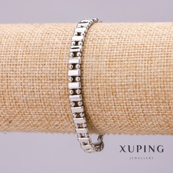 Armband Xuping Geflecht „Punkt-Strich“ doppelt, Dicke 6 mm, Länge 18 cm, Rhodium
