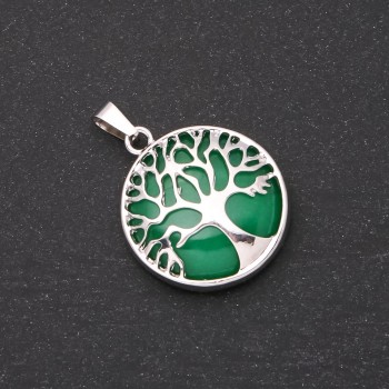 Anhänger aus Chrysopras in einer Fassung „Baum“, Durchmesser 27 mm