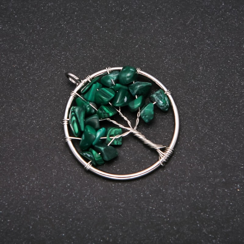 Anhänger 'Baum des Glücks' Malachit, Durchmesser 30 mm