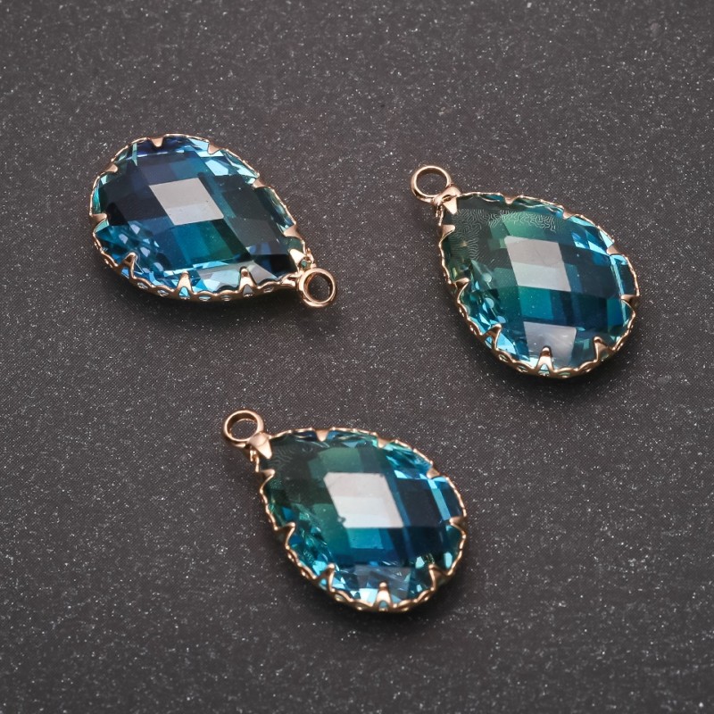 Anhänger 'Tropfen' in Blau mit goldfarbener Fassung 13×21 mm