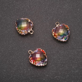 Anhänger «Herz» Regenbogenfarbe, goldene Fassung 12x15 mm