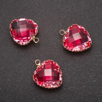 Anhänger «Herz» in Rosa mit goldfarbener Fassung, 16 × 20 mm