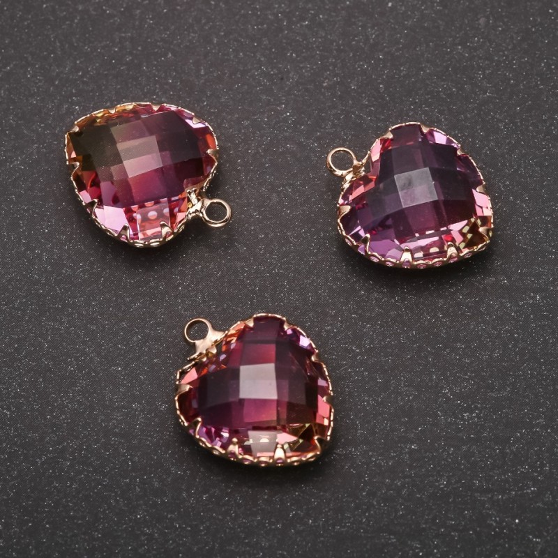 Herz-Anhänger, rosa-gelber Farbton, goldfarbene Fassung, 16×20 mm