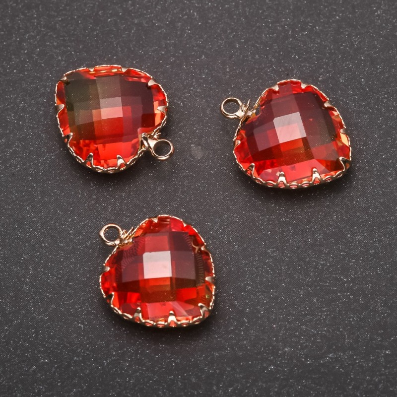 Anhänger „Herz“ in Orange-Gelb, goldfarbene Fassung 16×20 mm