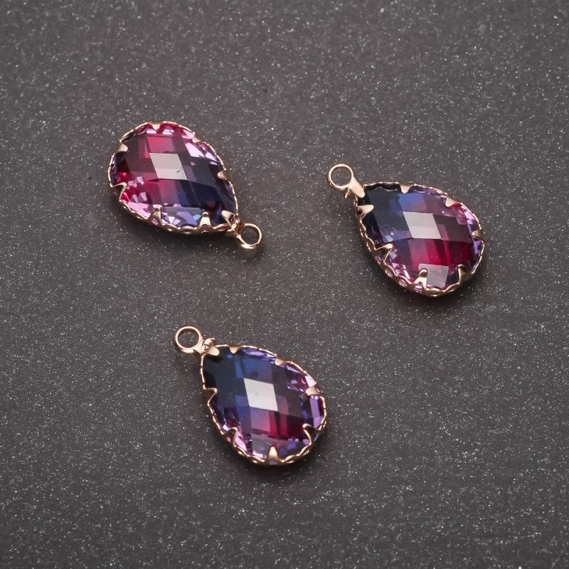 Anhänger „Tropfen“ Blau-Rosa-Ton, goldene Fassung 10×17 mm