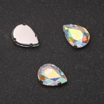 Aufnähkristall Tropfenform 10x14 mm Regenbogenfarben — Preis pro Packung / 10 Stück