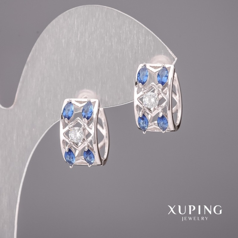Xuping-Ohrringe mit blauen Steinen 5×12 mm Rhodiumbeschichtet