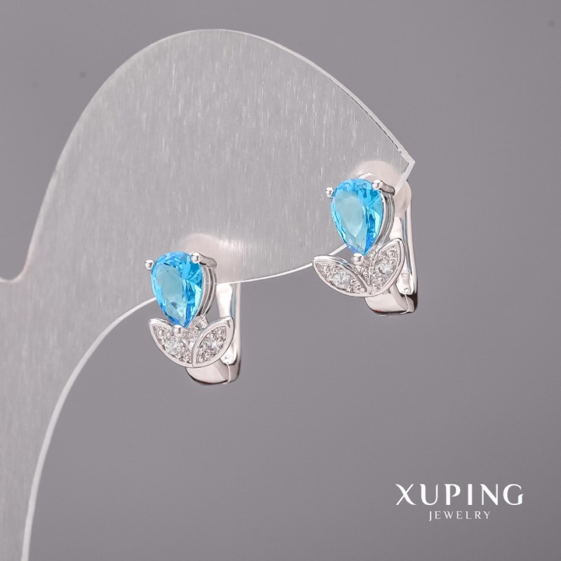 Xuping-Ohrringe mit blauen Steinen 8x12 mm Rhodium-beschichtet