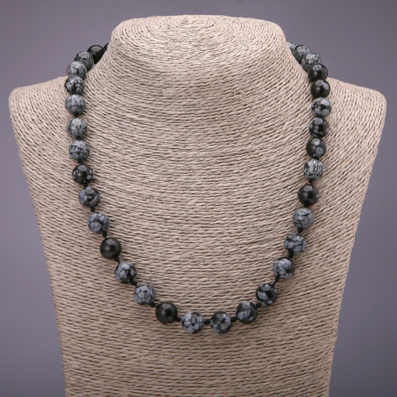 Kette aus natürlichem Schneeflocken-Obsidian Tränen der Apachen glatte Kugel, Durchmesser 10(±)mm, Länge 50 cm