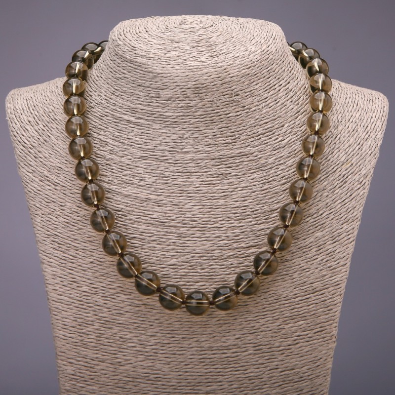 Halskette aus Rauchtopas (synthetisch) – glatte Kugeln, Durchmesser ca. 12 mm, Länge 46 cm