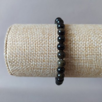 Armband aus goldfarbenem Obsidian, Naturstein, auf elastischem Gummiband, glatte Kugeln, Durchmesser 6,5 mm, Länge 18 cm
