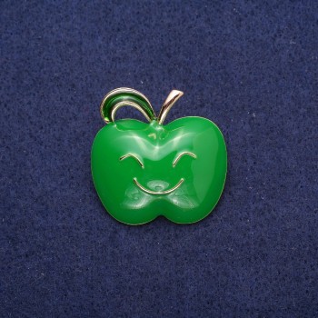 Apfel-Brosche mit grüner Emaille, goldfarbenem Metall, 30×30 mm