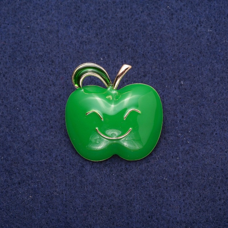 Apfel-Brosche mit grüner Emaille, goldfarbenem Metall, 30×30 mm