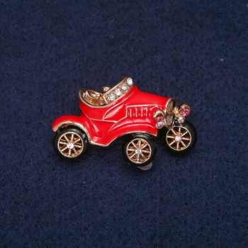 Ausverkauf! Brosche Auto Emaille mit Strasssteinen, goldfarbenes Metall 22×36 mm