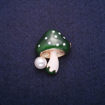 Ausverkauf! Brosche 'Pilzchen' grüne Kappe 22×28 mm Metallfarbe Gold