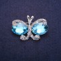 Sonderangebot! Brosche Schmetterling mit blauen Kristallen, silbernes Metall 26×38 mm
