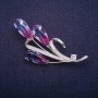 Ausverkauf! Brosche Astform mit rosa-blauen Kristallen im Swarovski-Stil, silberfarbiges Metall, 32 × 65 mm