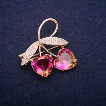 Ausverkauf! Brosche in Astform mit gelb-rosafarbenen Kristallen im Swarovski-Stil, goldfarbenes Metall 35 × 37 mm