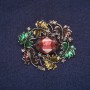 Ausverkauf! Brosche Blätter Emaille mit Kristall, graues Metall 39×43 mm +