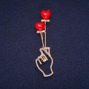 Ausverkauf! Brosche Symbol der Verliebtheit rote Emaille mit weißen Strasssteinen, goldfarbenes Metall 16×62 mm