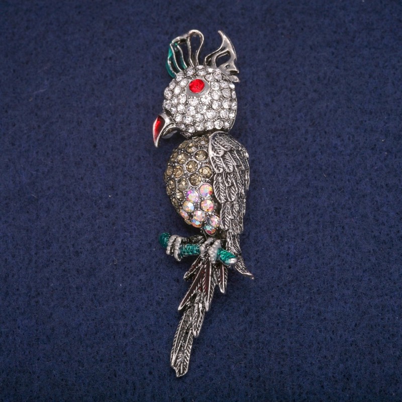 Ausverkauf! Brosche „Kakadu-Papagei“ 7×1,5 cm aus grauem Metall