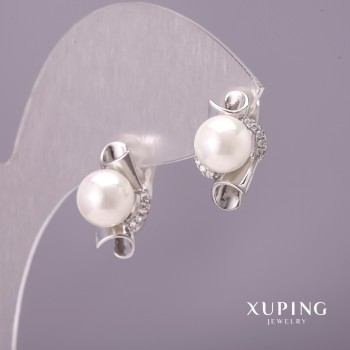 Ohrringe Xuping mit Mallorca-Perlen, Durchmesser 10×17 mm, rhodiniert