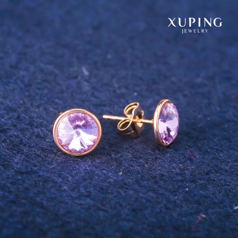 Xuping Ohrstecker mit lavendelfarbenen Swarovski-Kristallen, Durchmesser 10 mm, 18K-Vergoldung