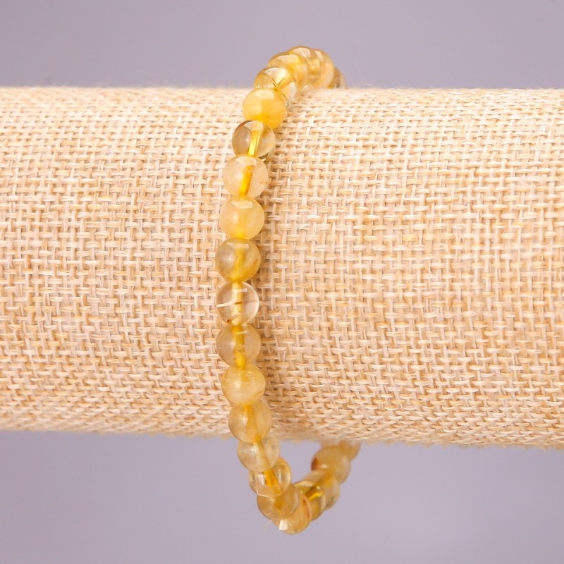 Armband aus natürlichem Rutilquarz (Haarquarz) mit glatten Kugeln, Durchmesser ca. 6 mm, Länge 18 cm