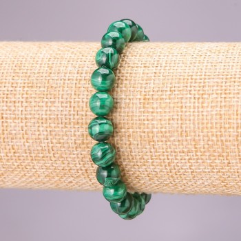 Armband aus Malachit (Naturstein) auf Elastikband, glatte Kugeln, Durchmesser ca. 8 mm, Länge 18 cm
