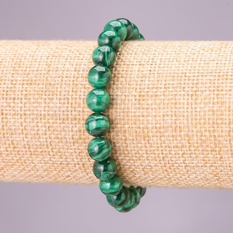 Armband aus Malachit (Naturstein) auf Elastikband, glatte Kugeln, Durchmesser ca. 8 mm, Länge 18 cm
