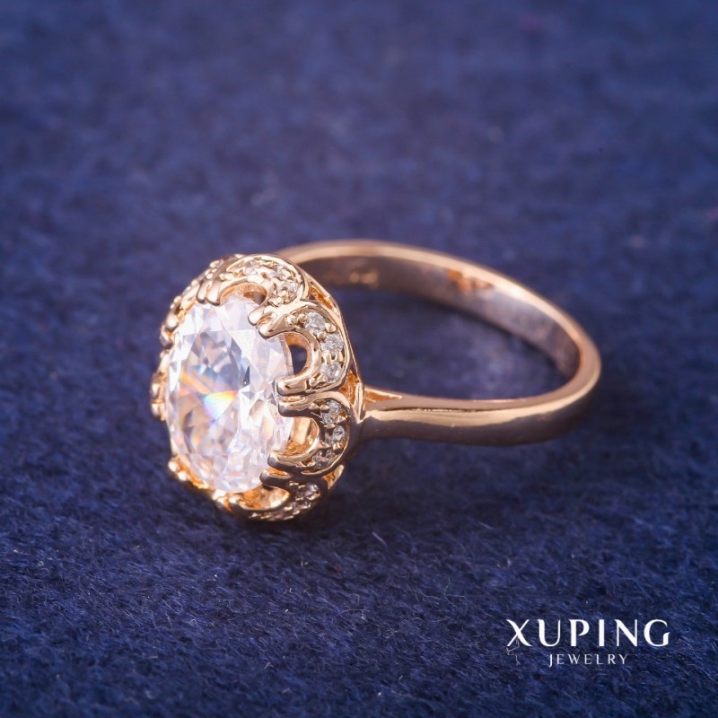 Xuping-Ring mit weißem Stein, 18K-Vergoldung, Größe 16